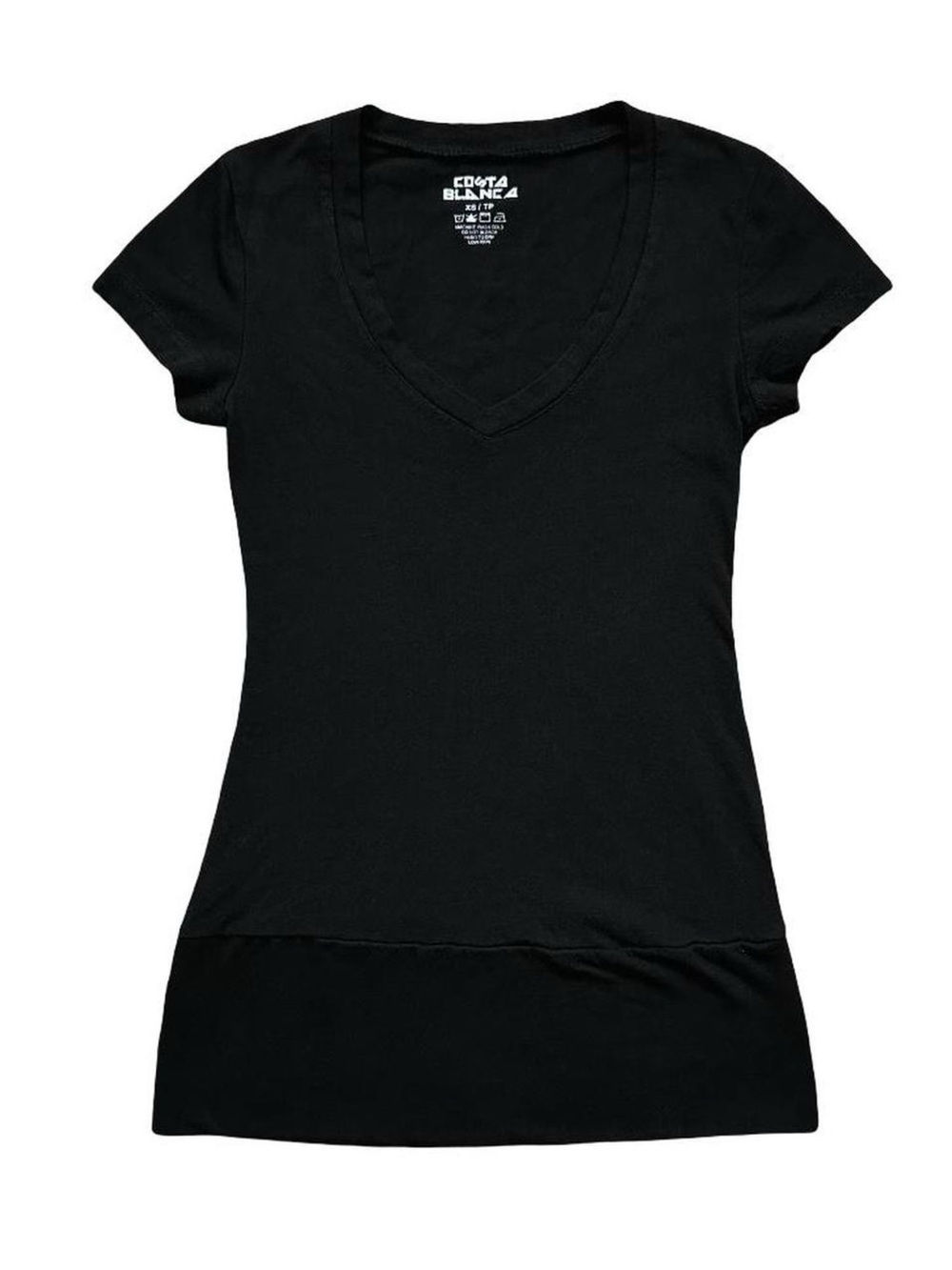 Y2K 2000s Costa Blanca Fitted Black V-Neck Short Sleeve T-Shirt